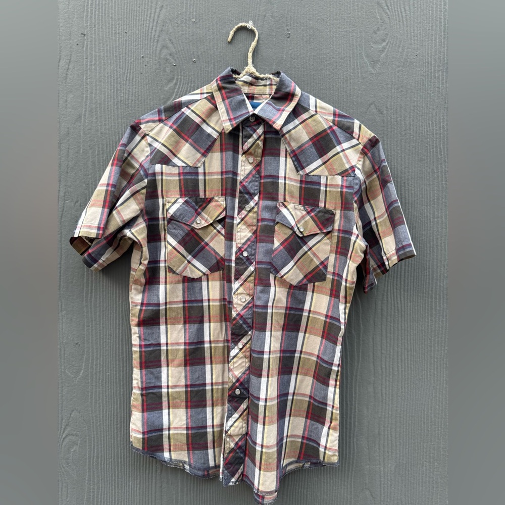Men’s Wrangler Plaid Pearl Snap Short Sleeve Button Down Vintage 90s Size SM